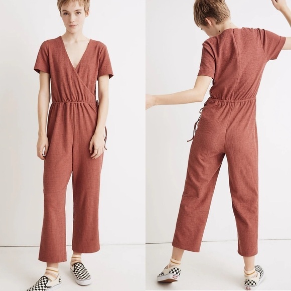 Madewell Texture & Thread Mauve Short Sleeve Wrap Jumpsuit - Picture 1 of 16